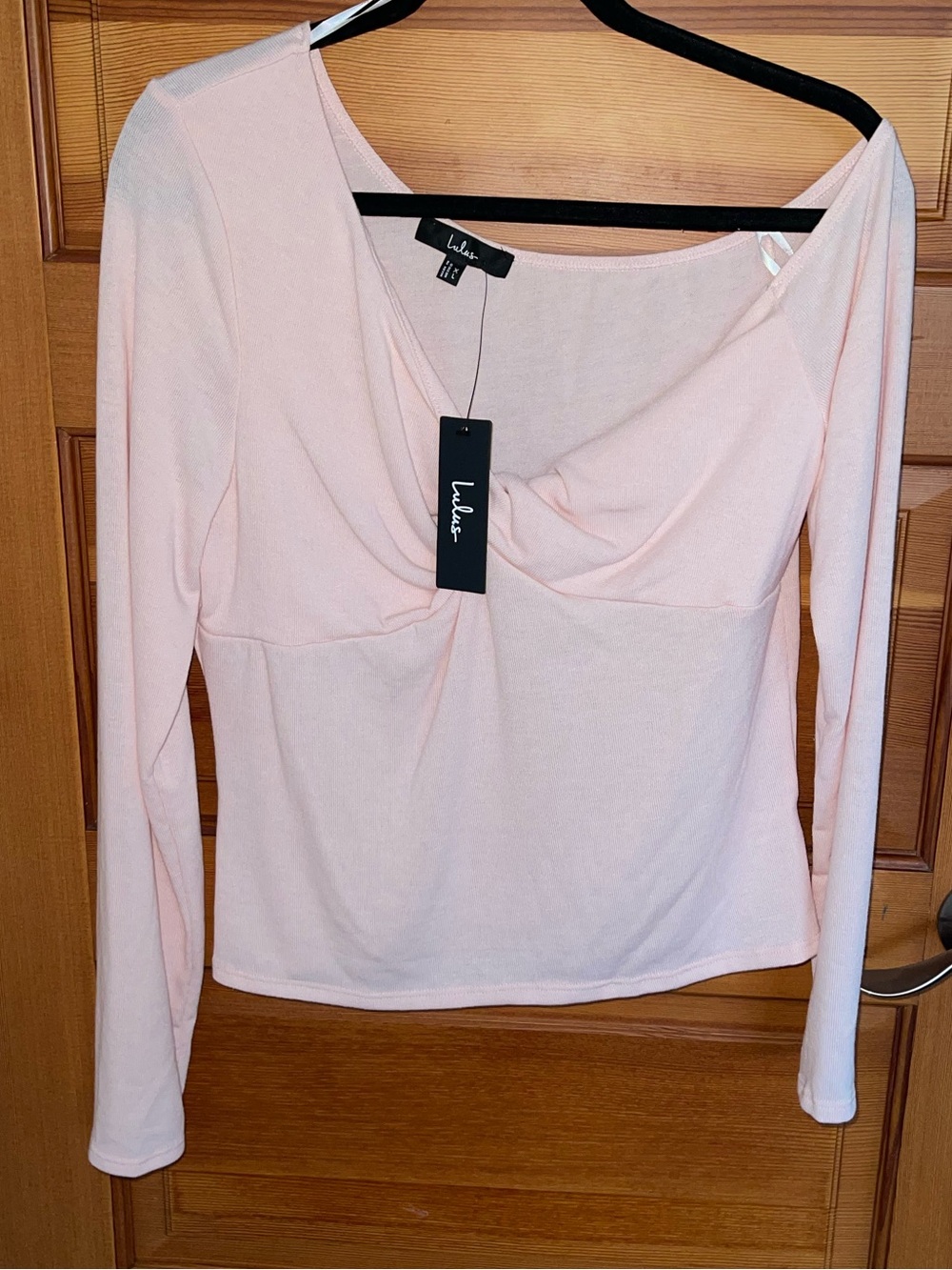 Lulu's Light Pink Long-Sleeve Twist-Front Off Shoulder Top - NWT